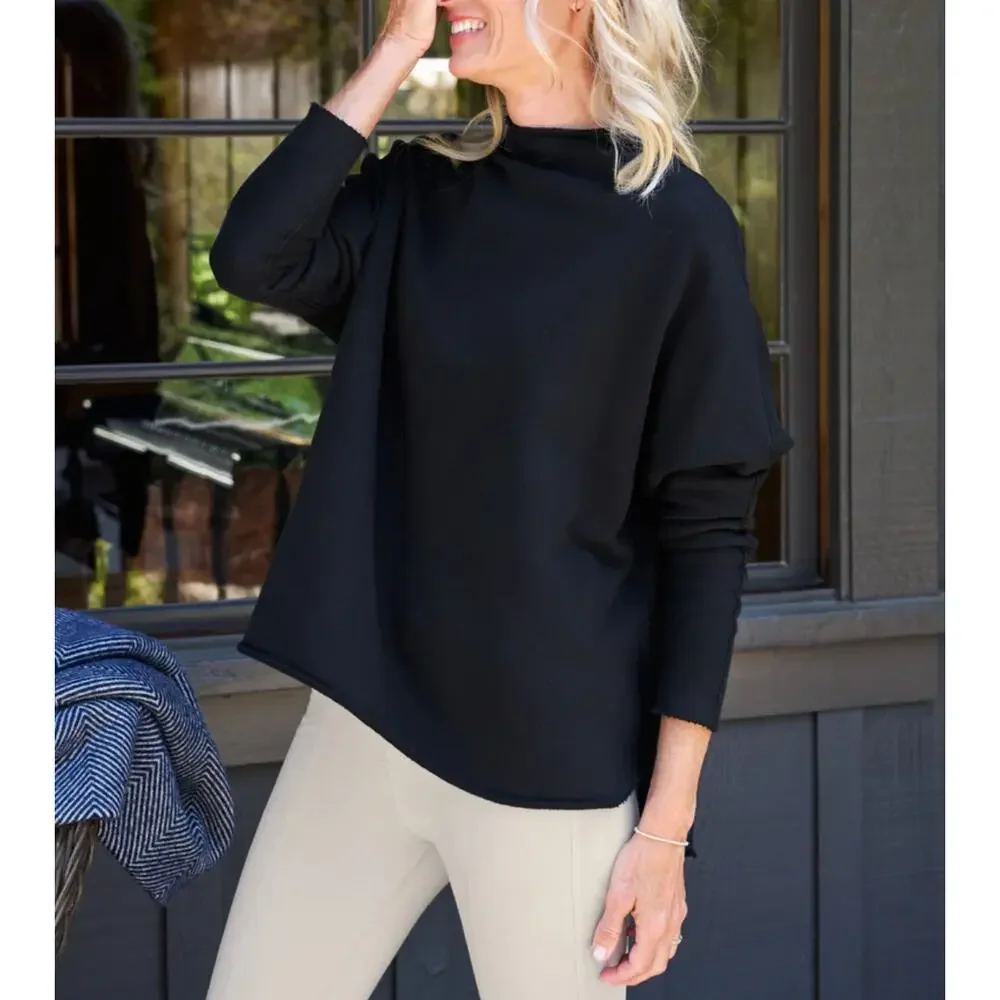 Frank & Eileen Effie Long-Sleeve Funnel Neck Capelet Black Pullover Sweatshirt S - Picture 5 of 10